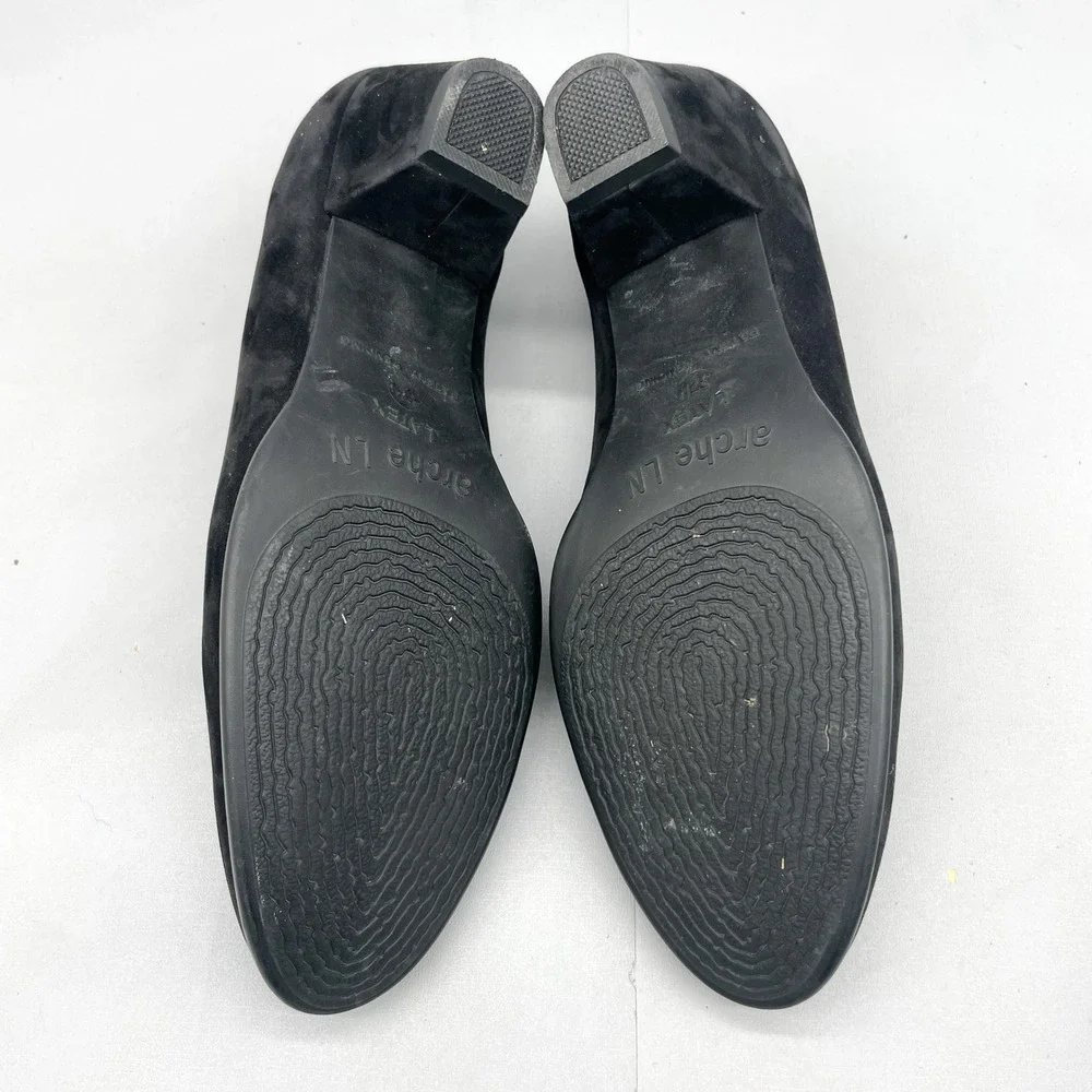 Arche LN Womens 37.5 6.5 Murlay Pumps Shoes Black Nubuck Round Toe Block Heels
